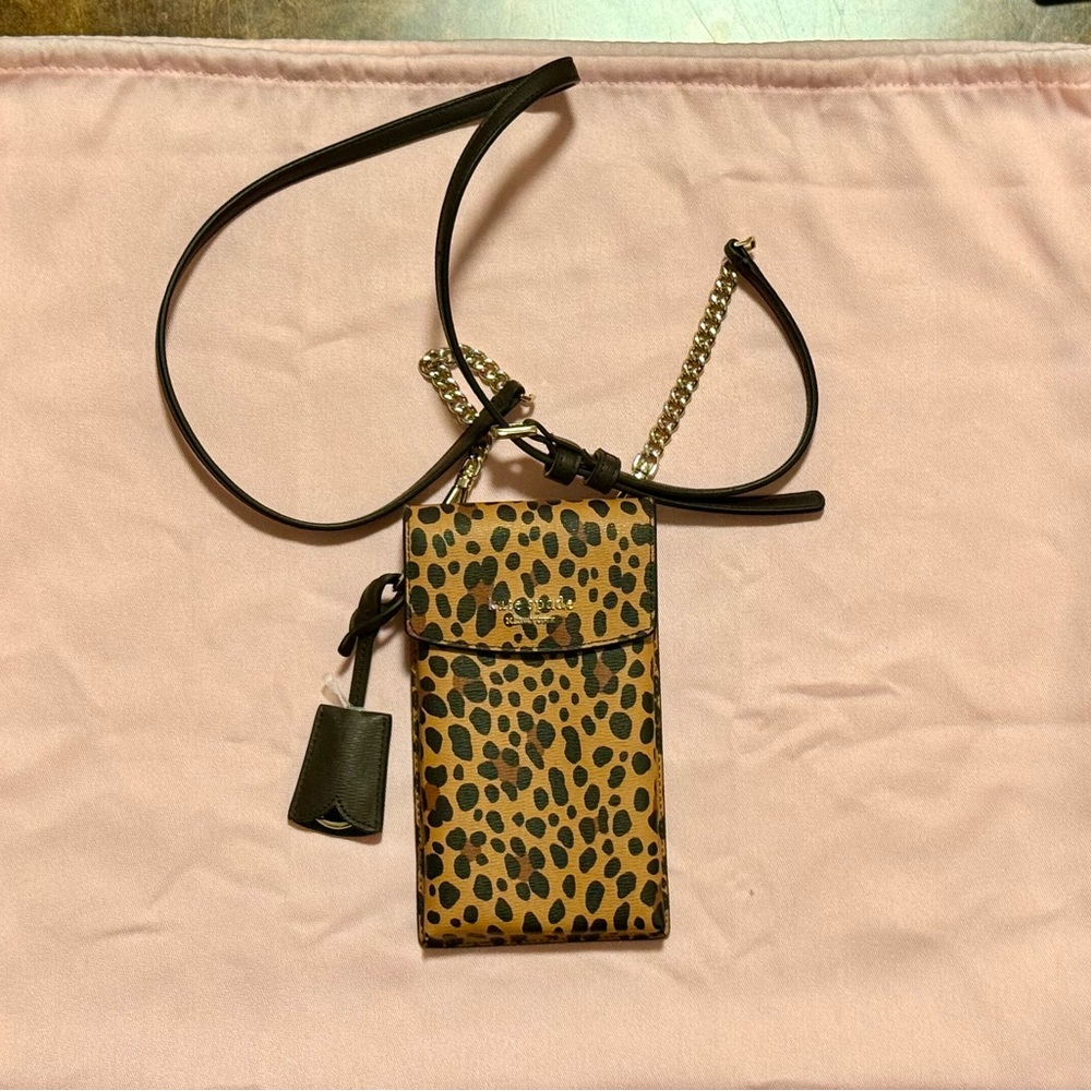 Kate Spade Leopard Print Card Holder with Black Strap